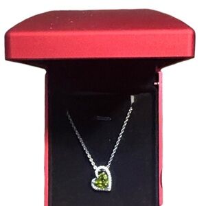 Peridot Heart Pendant Necklace With Moisanite Set In 925 Sterling